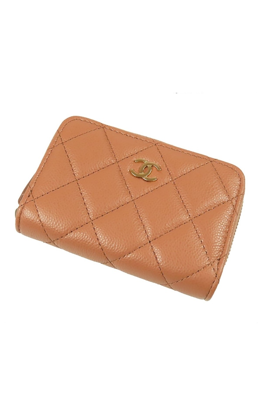 Chanel Classic Zip Coin Purse AP Beige Gold Caviar Leather Quilted CC Logo